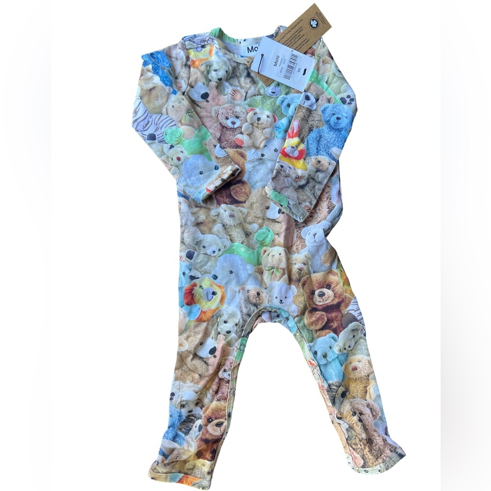 Molo teddy Bear print onesie with buttons, 9 months. With tags